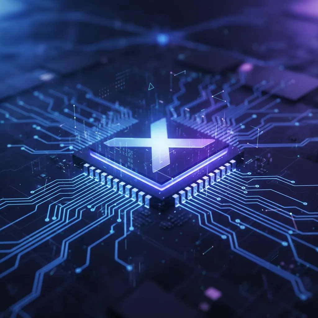 A glowing Snapdragon X Elite chip representing the performance of Copilot+ PCs.